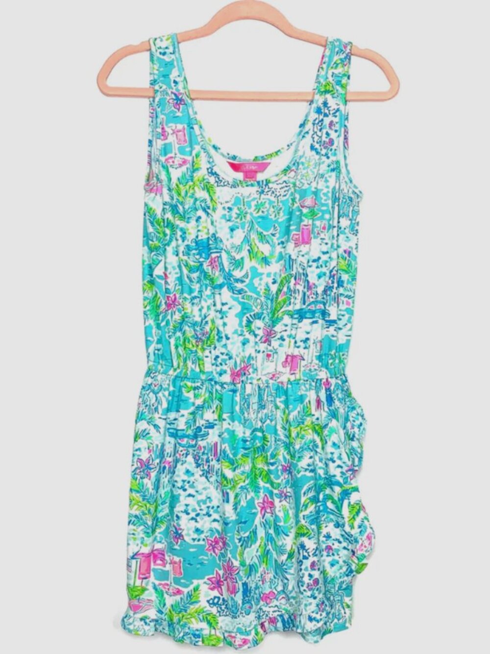 Lilly Pulitzer "What A Lovely Place" Analee Faux Wrap Ruffle Romper M